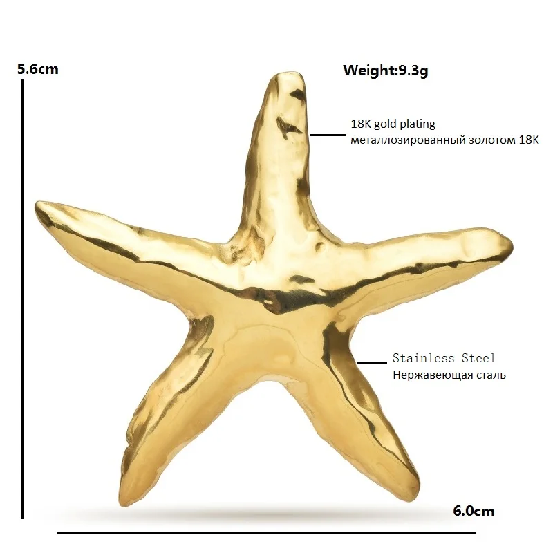 Wuli&baby Stainless Steel Starfish Brooches For Women Men 2-color Summer Simple Style Party Casual Brooch Pins Gifts