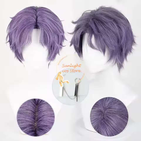 2 Types Rafayel Cosplay Wig Purple 30cm Short Wig Heat Resistant Synthetic Hair Halloween Party Anime Wigs + Wig Cap