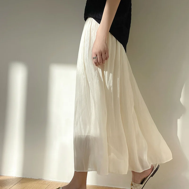 Streamer Gauze Skirt Is Light And Elegant In Summer With Long High Waist Skirt Chiffon A-Line Gauze Skirt And Pleated Skirt