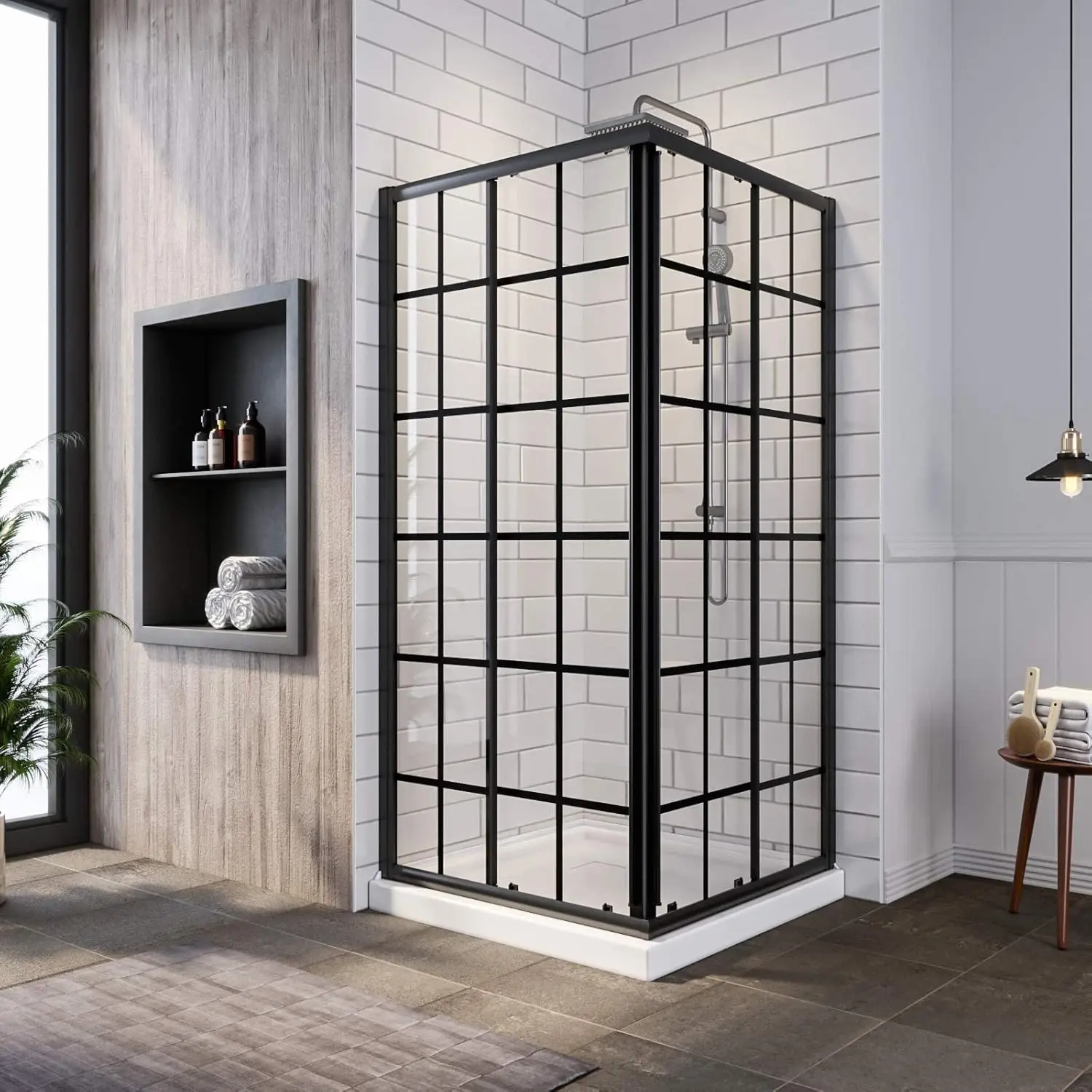 

SUNNY SHOWER Double Sliding Shower Door with 1/4 in. Clear Tempered Glass Corner Shower Enclosure 36 in.D x36 in. W x 72 in