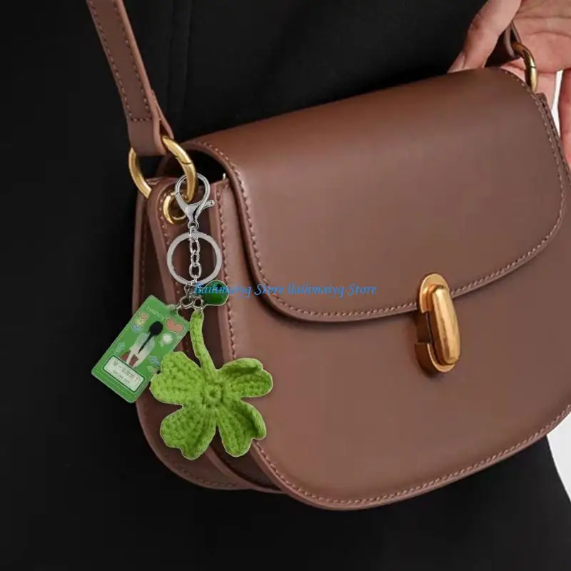573B Delicate Handwoven Chain Artistic Handcrafted Keychain Sweet Clovers Pendant Keyring Bag Charm Decoration