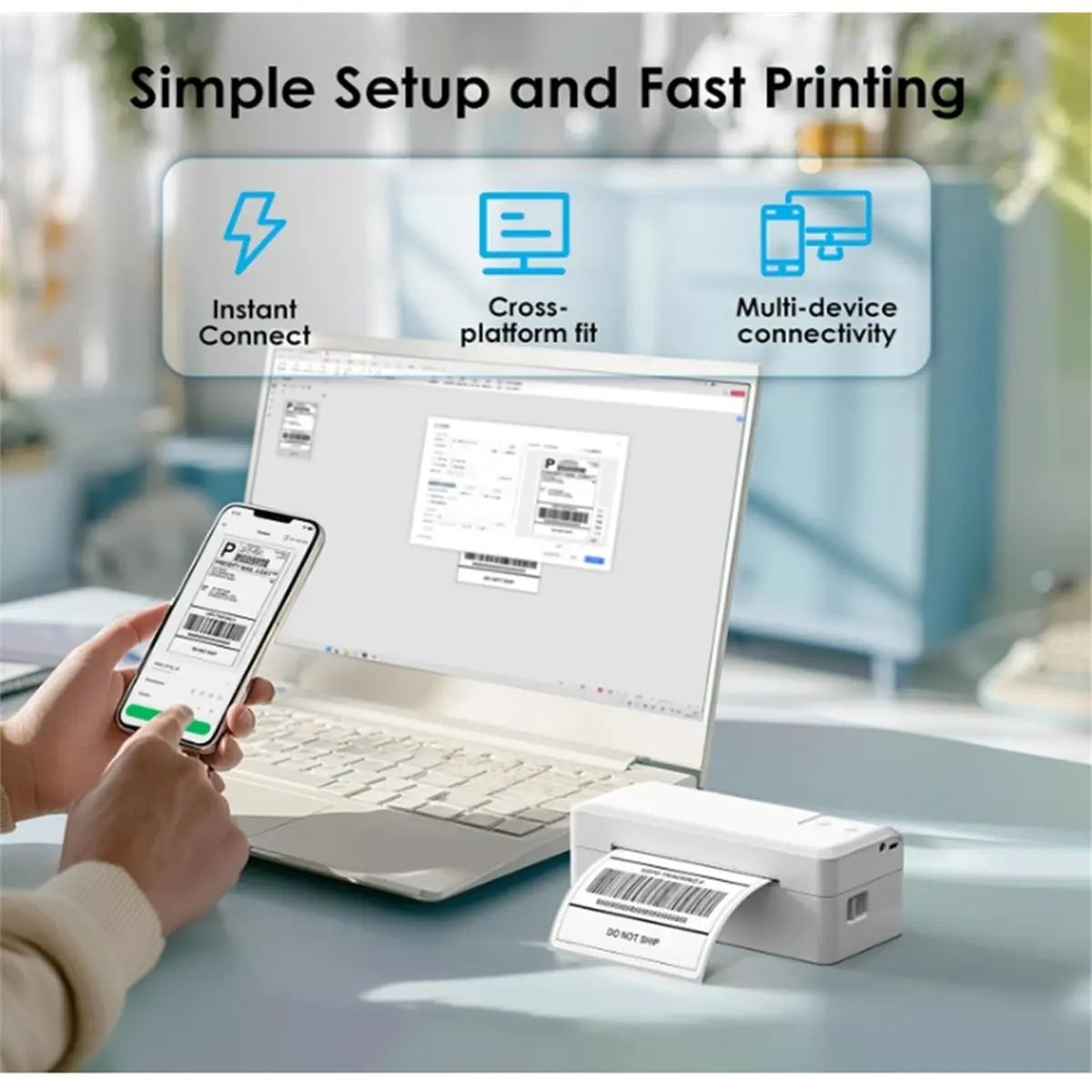 

BOFF Shipping Thermal Label Printer, 4x6 Portable Label Printer, Bluetooth Label Maker for Small Business US Plug