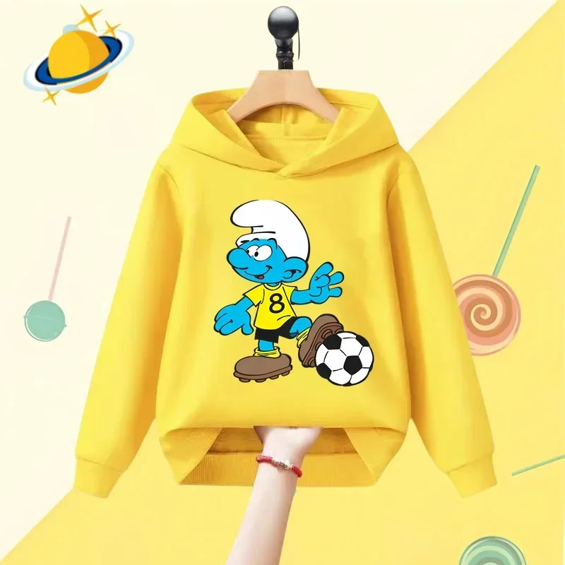 Smurf cartoon children\'s hoodie Harajuku cartoon print autumn and winter long sleeve sweatshirt Boys girls Kawaii casual top