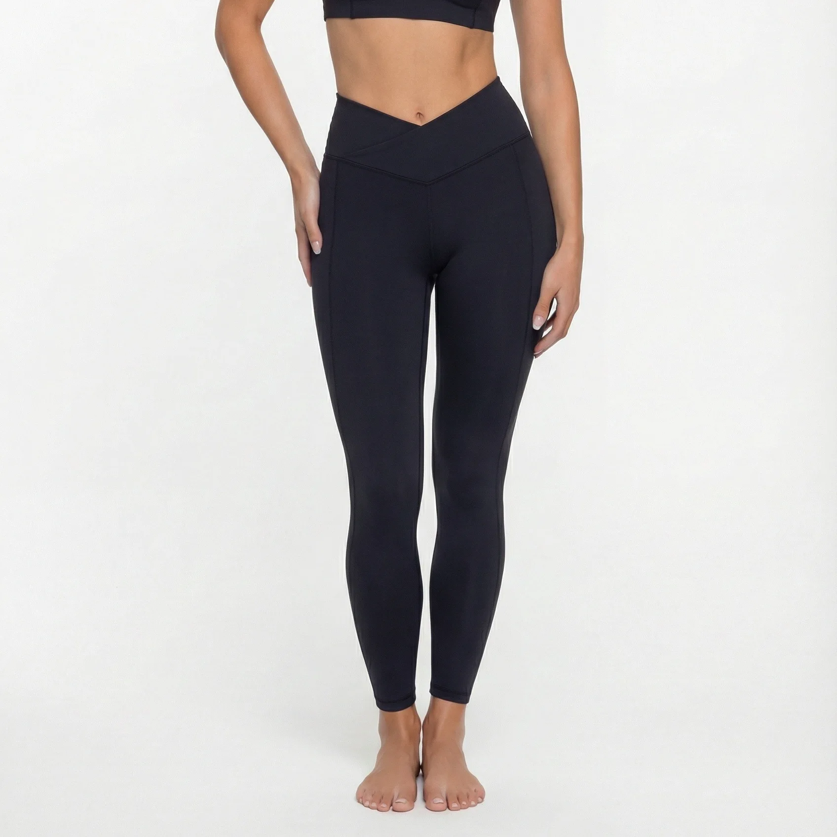 Women's Fitness Yoga Pants Nylon Quick Dry Breathable Sport Base Layer V-Shape Cross Waist Gym Pilates Long Trousers