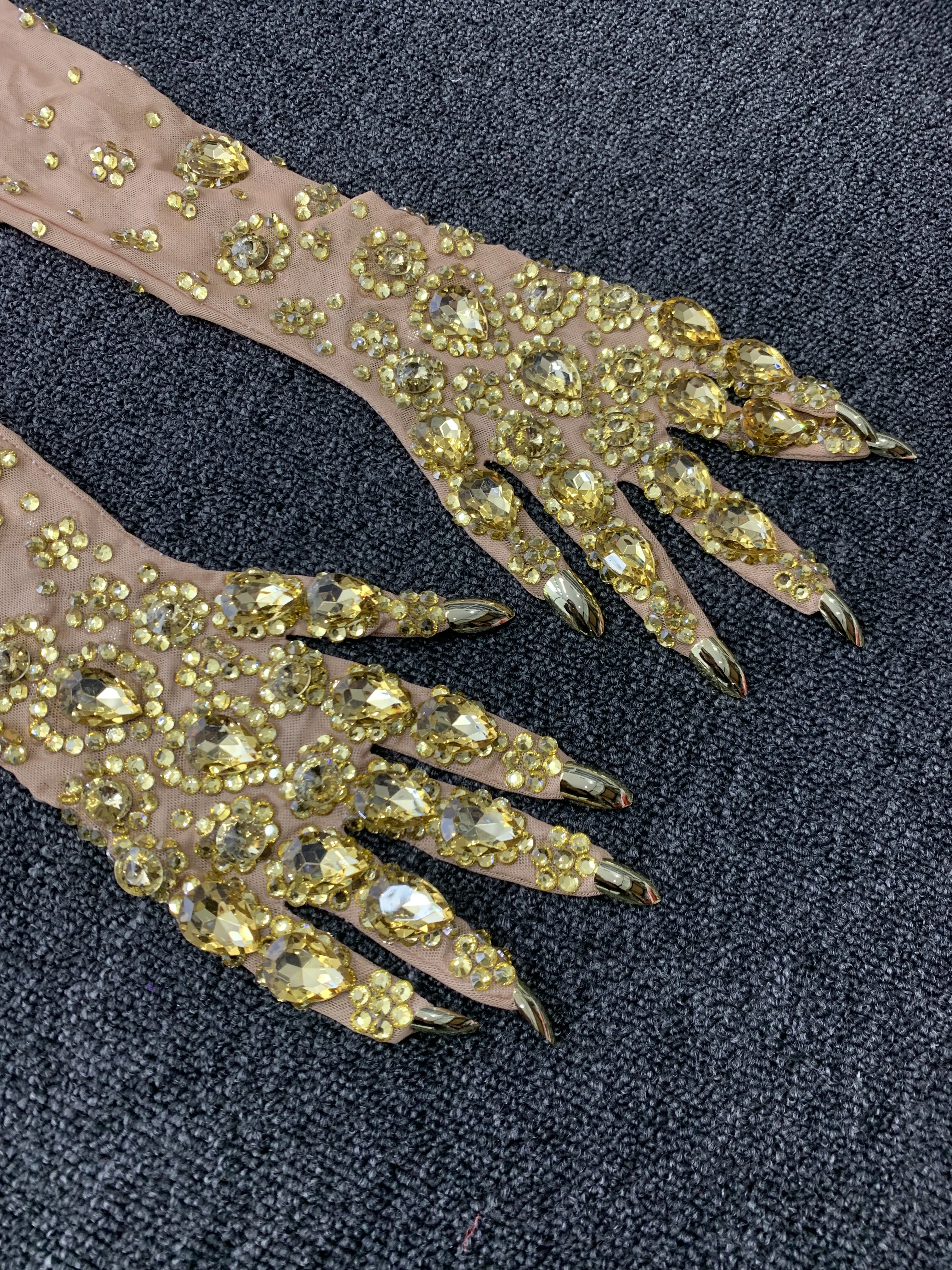 Sexy Stretch Rhinestone Gloves Women Sparkling Crystal Mesh Perspective Long Gloves Nightclub Dancer Singer Stage Accessories