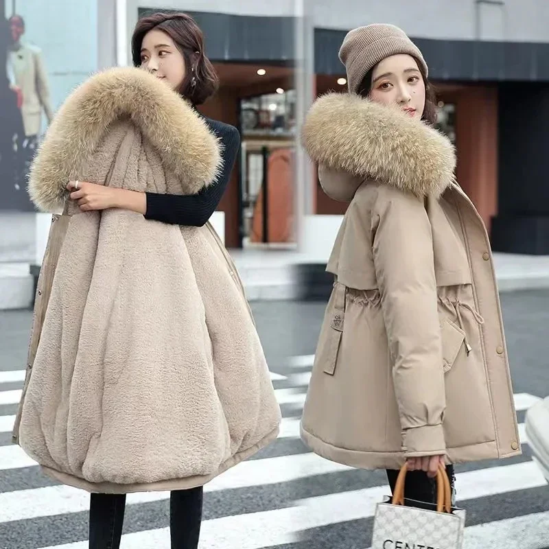 Winter New Korean Edition Loose Thicken Cotton Jacket Women's Big Fur collar Hooded Coat Female