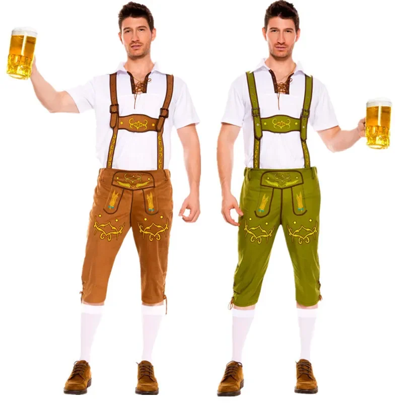 Costumes d'Oktoberfest avec bretelles pour hommes, costume de fête de la bière bavaroise, adulte