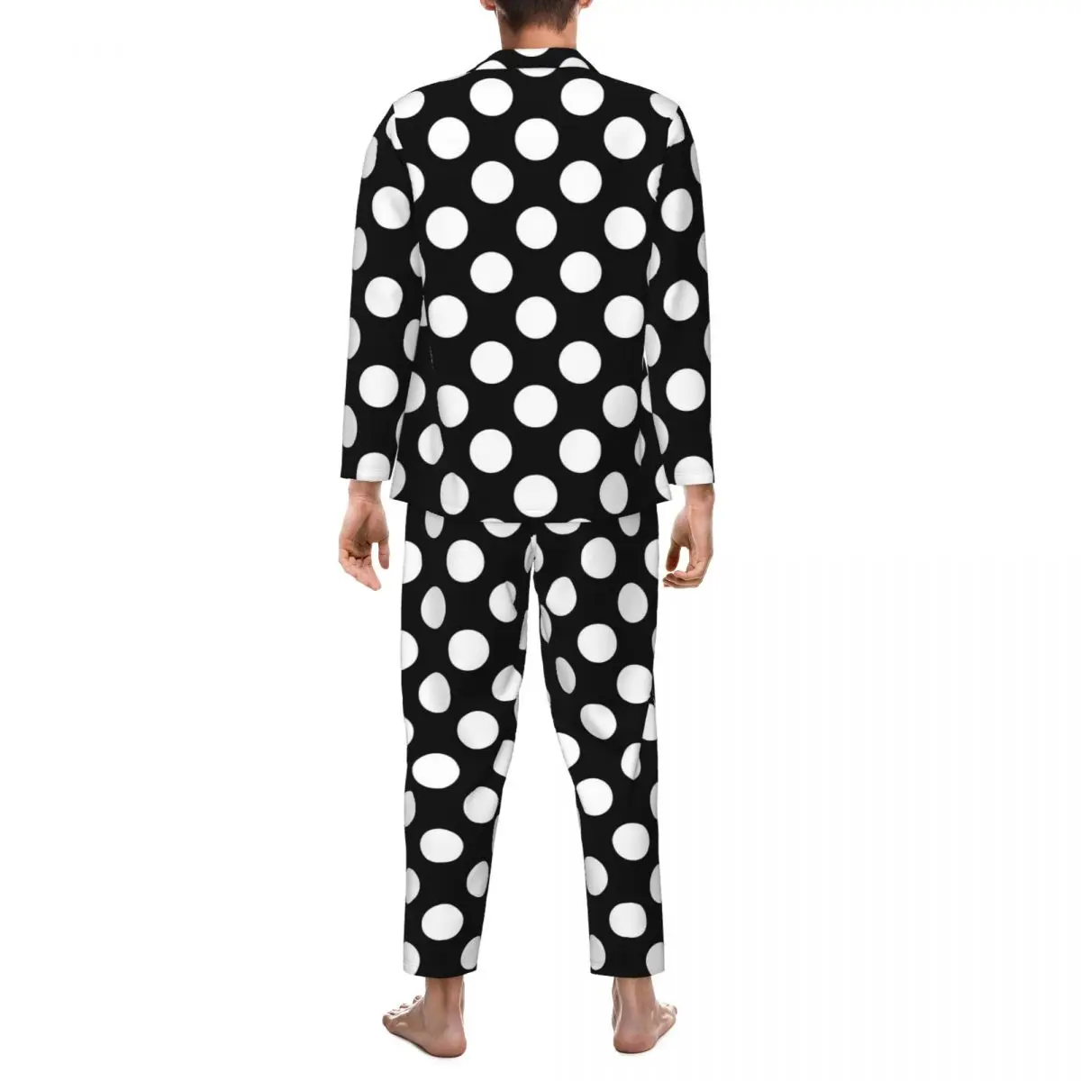 White Polka Dots Print Pajama Sets Autumn Trendy Night Sleepwear Men Two Piece Vintage Oversized Home Suit Birthday Present