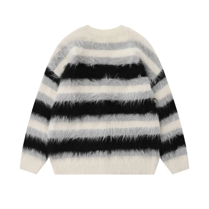 Sweaters Women Striped V-neck Button Loose Streetwear OL Warm Cozy Soft Chic Knitting Cardigan Korean Style Design All-match