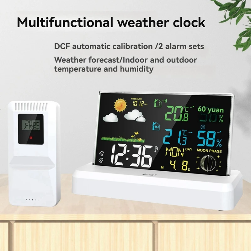 One-To-Two Indoor And Outdoor Weather Station High-Definition Color Screen Forecast Meteorological Clock EU Plug B