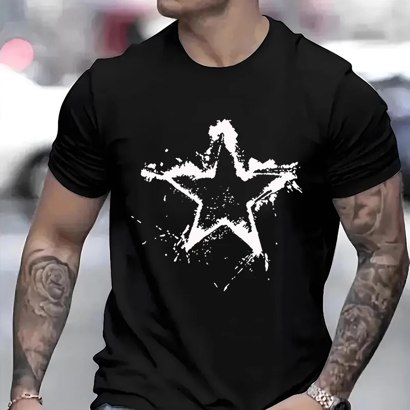 

Flame Star Printed Pattern Men's Women T-shirt Creative Casual Breathable Oversize Round Neck T-shirt Summer Funny Couple's Tops