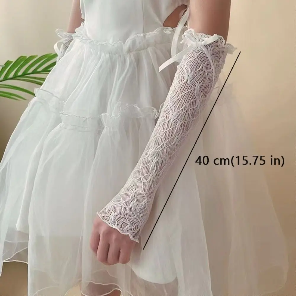 Lace Ruffle Lolita Lace Gloves Black White Mesh Y2k Fingerless Mittens Japanese UV Protection Sunscreen Sleeve