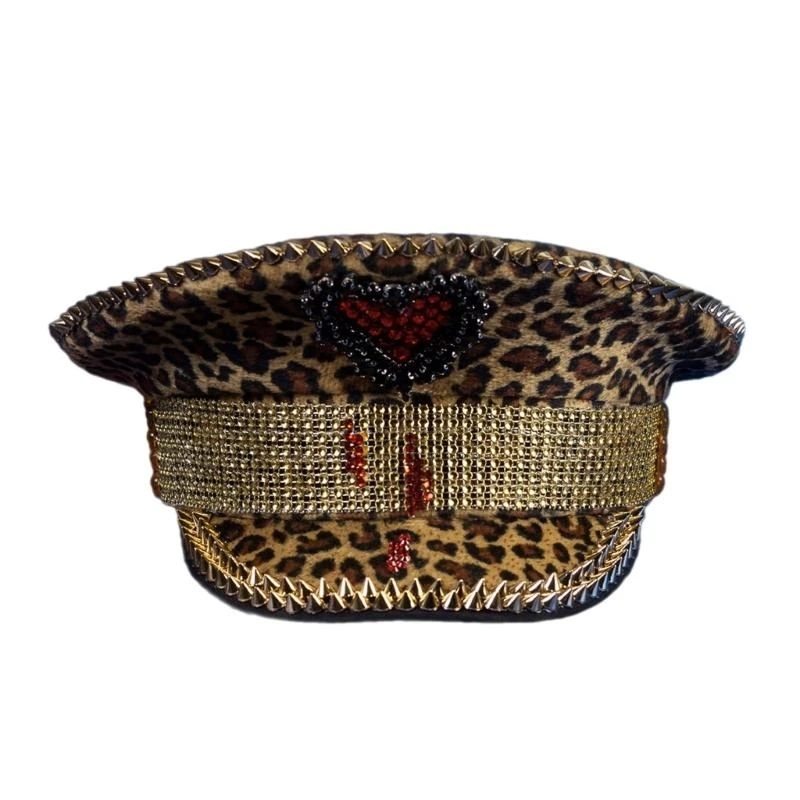 50LE Leopard Hats Bridal Glitter Cap Ship Sailor Captain Costume Hat For Men Womens