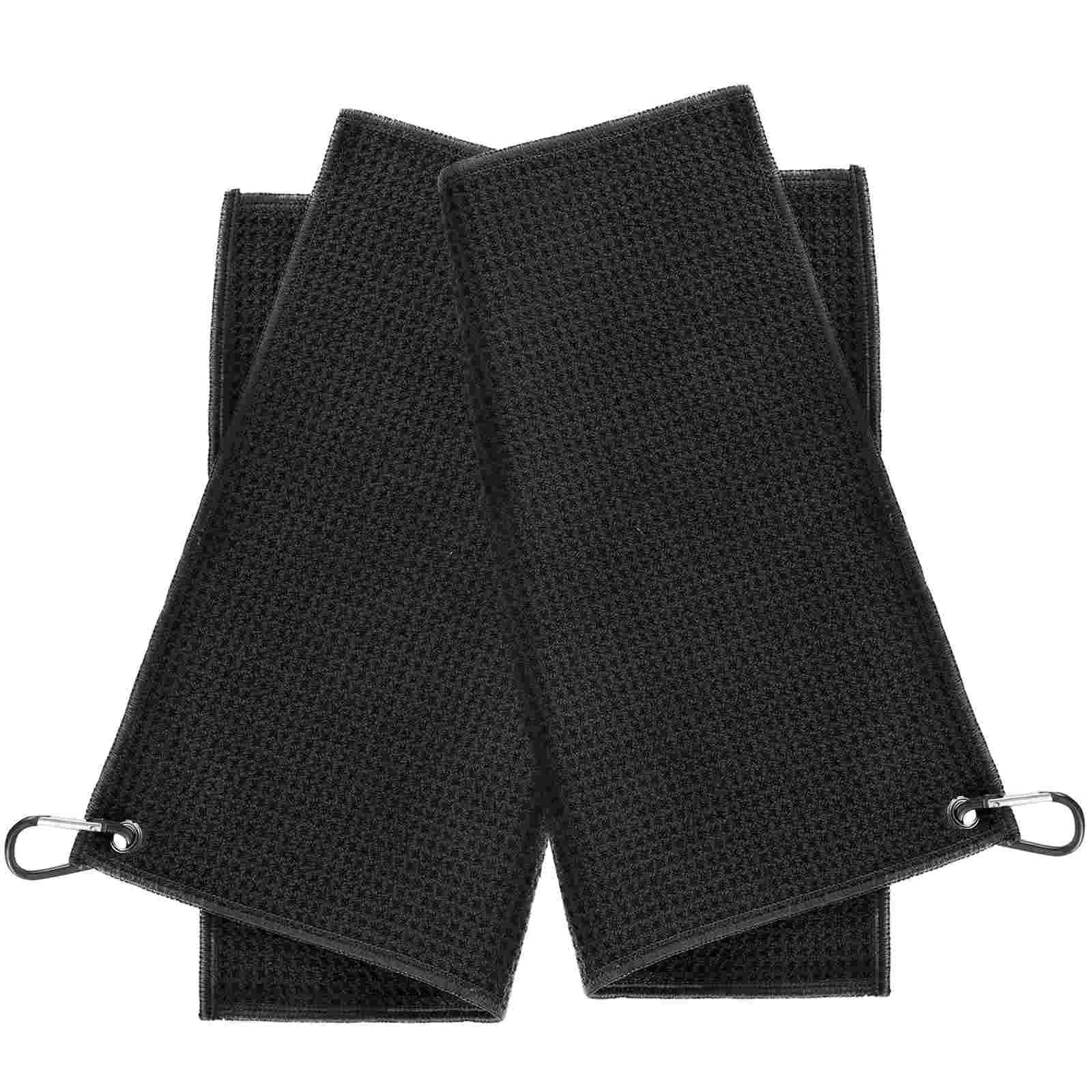 2 Pcs Black Microfiber Towel Golf Golfing Towels Multi-directional Golfs Ball Cleaners Accessory Cleaning Cloth Wet Man