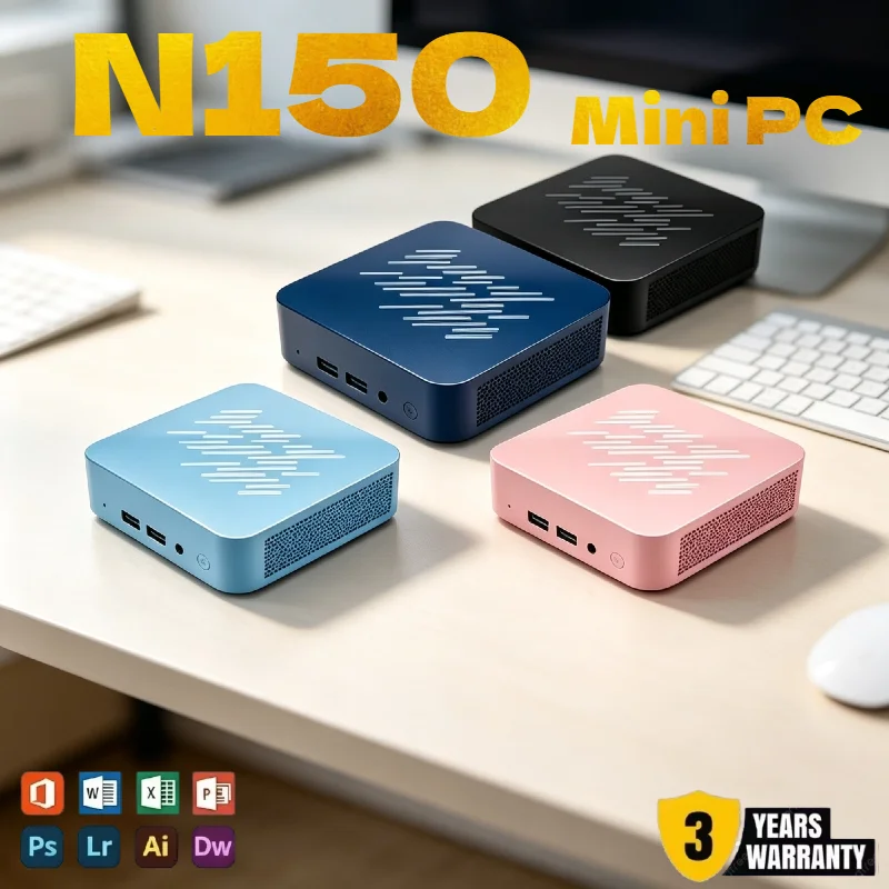 New Mini PC Daily Office Core N150 Mini Host 16GB RAM Fast Read SSD WiFi 6 Bluetooth 5.2 4K Resolution Light Gaming Desktop PC
