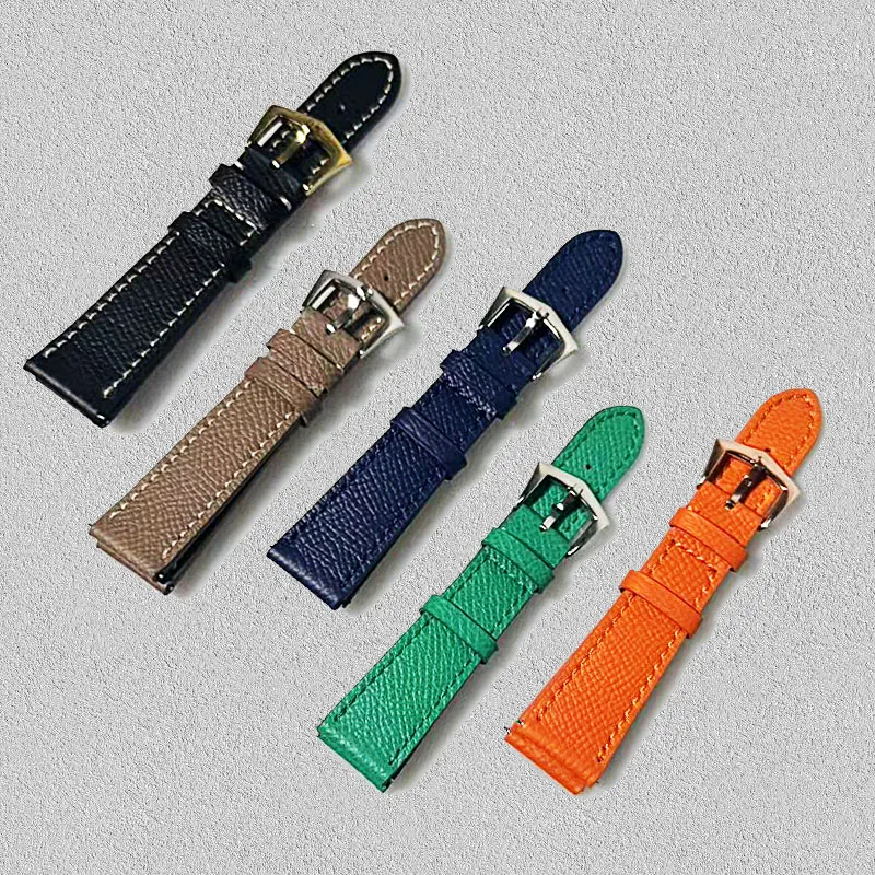 حزام ساعة أصلية من جلد إبسوم الفرنسي سريع الإصدار 18-22 ملم حزام رأس مسطح عالمي إكسسوار فاخر متين