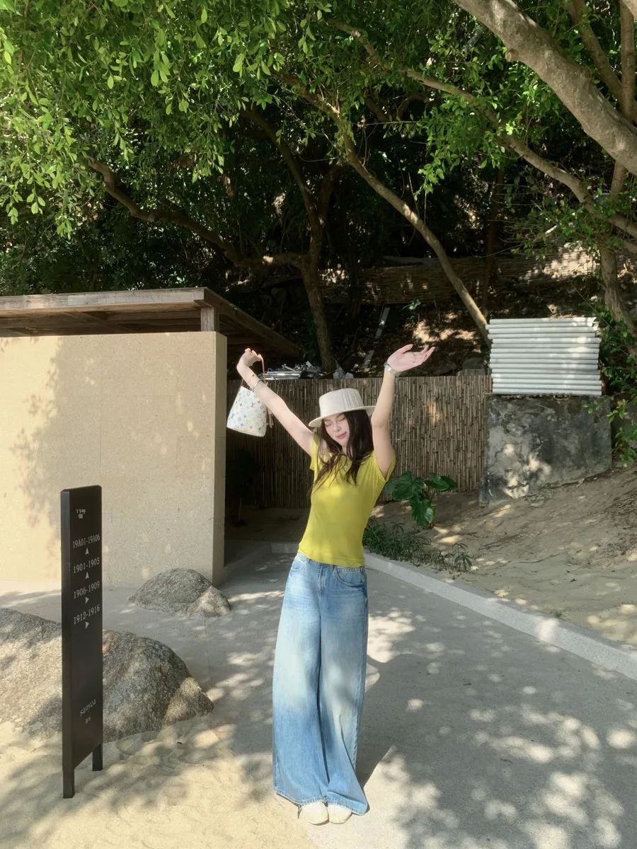 

Женские джинсы с высокой талией и широкими штанинами, свободного кроя, визуально стройнящие, весна 2026, новые, удлиненные, прямого силуэта, струящиеся