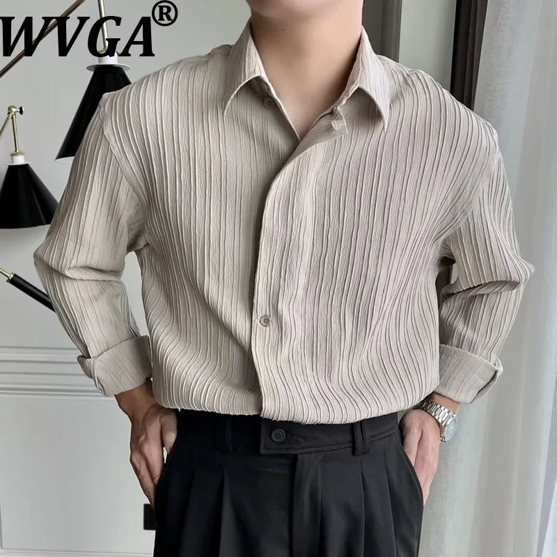 

WVGA весенняя осенне-зимняя новая мужская рубашка с отложным воротником и длинными рукавами, нишевая шикарная повседневная рубашка с морщинами в корейском стиле без железа W16676