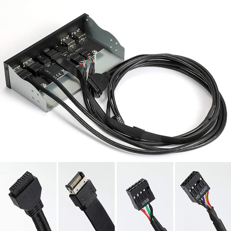 For PC USB 3.1 Type C + 2x USB3.0 + 2x USB2.0 Hub + HD Audio 3.5mm + Earphone MIC for 5.25