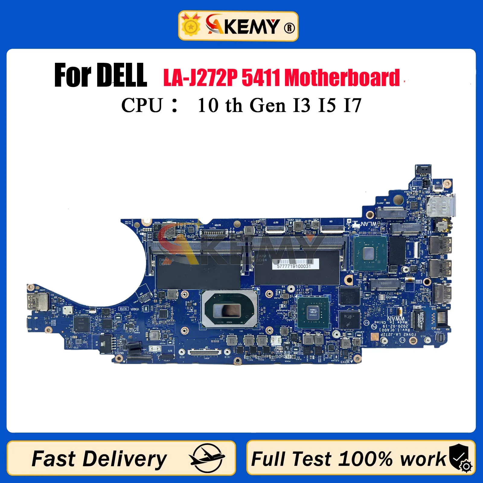 

FDV42 LA-J272P Mainboard For Dell Latitude 5411 Laptop Motherboard I5-10400H I7-10850H CPU Motherboard DDR4 100% Tested OK