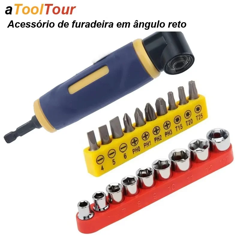 Adaptador de Broca de Ângulo Reto 90 Graus, Extensor Magnético para Soquete de Chave de Fenda, Suporte de Pontas Magnético, Acessório para Furadeira Elétrica