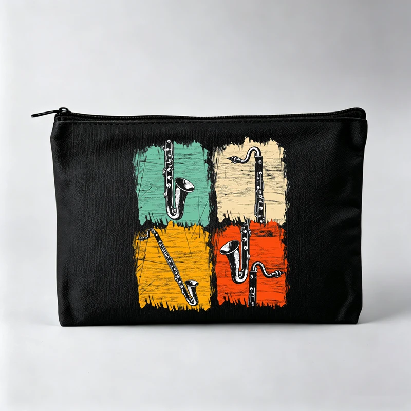 Women's Musical Instrument Graphic Makeup Bag, Vintage Style Cosmetic Pouch for Daily Use