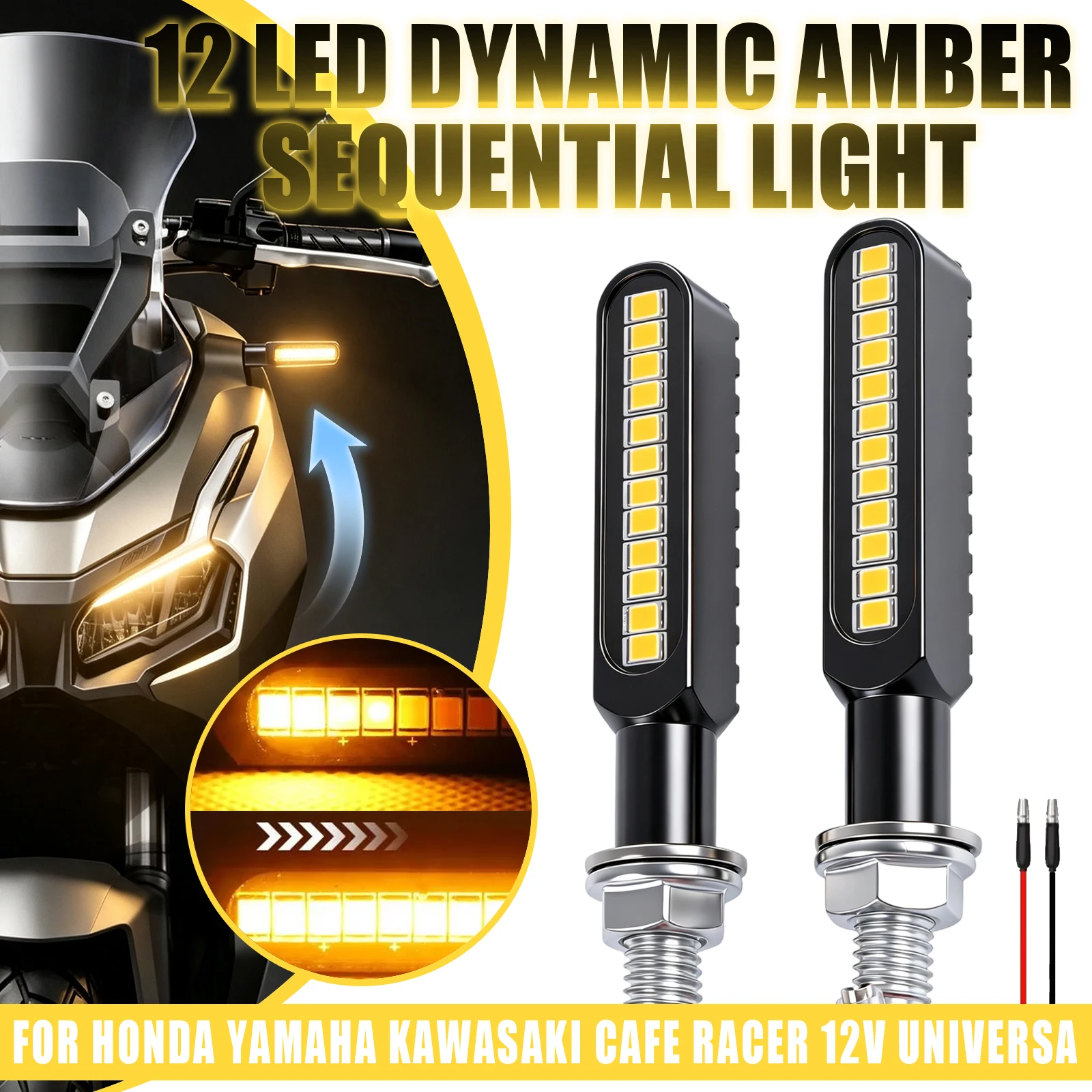 Feux de signalisation LED universels pour moto Kawasaki Honda Yamaha, en aluminium CNC, clignotants ambrés, lampe DRL