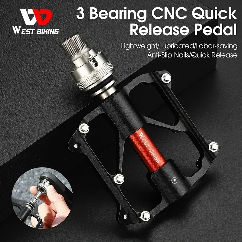 WEST BIKING Bicycle Quick Release Pedals With Safety Lock Ring CNC Aluminum Alloy 3 Bearings Pedals For Folding Bike Road Bike