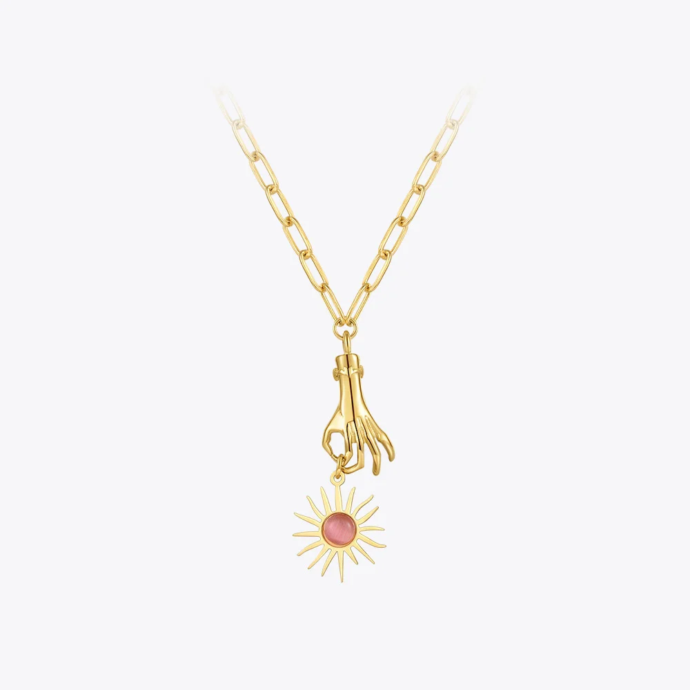 Hand Sun Necklace For Women Pendant Necklaces Fashion Jewelry Gold Color Stainless Steel Collar Free Shipping P213239