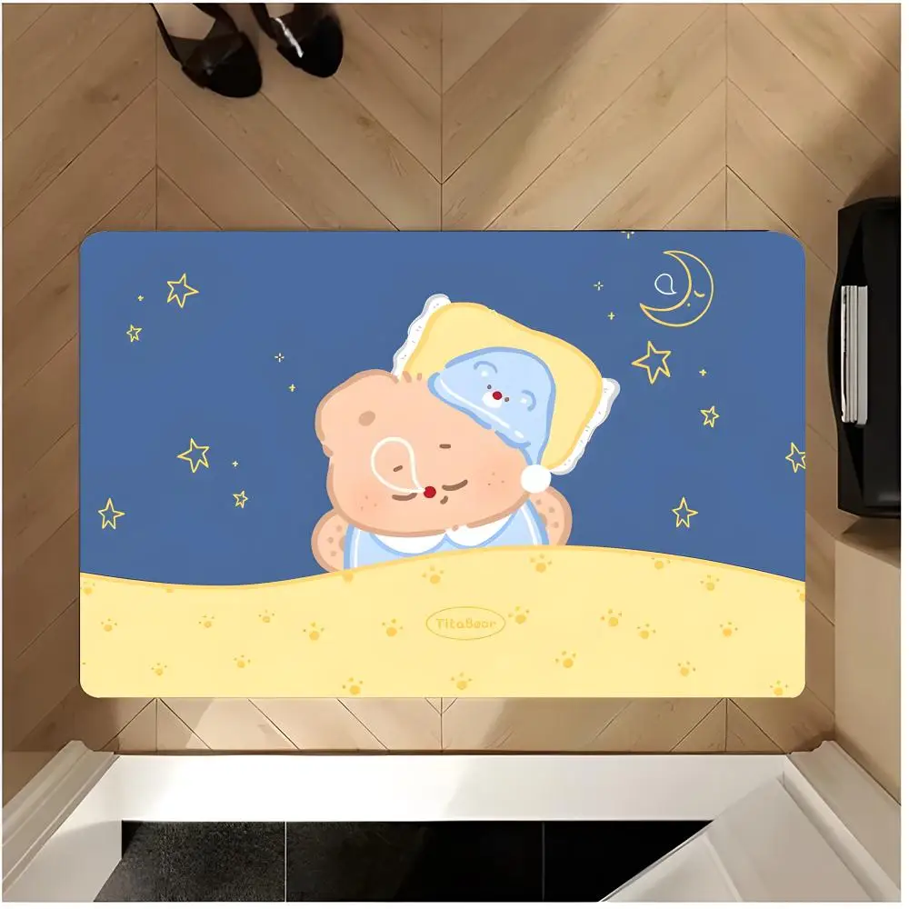 Mascot Cute B-ButterBear Floor Mat Washable Absorbent Flannel Door Mat Non-Slip Indoor Floor Rug