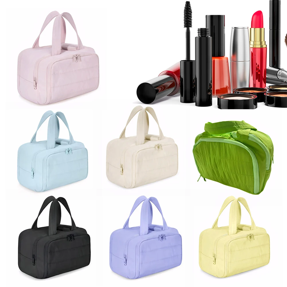 Wide-Open Travel Makeup Bag with 4 Compartments Waterproof Portable Pouch for Women Accessories Essentials Toiletries