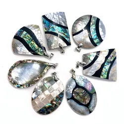 Natural Abalone Shell Necklace Pendant Splicing Round Freshwater  Mother of Pearl Rectangle Water Drop  DIY Jewelry