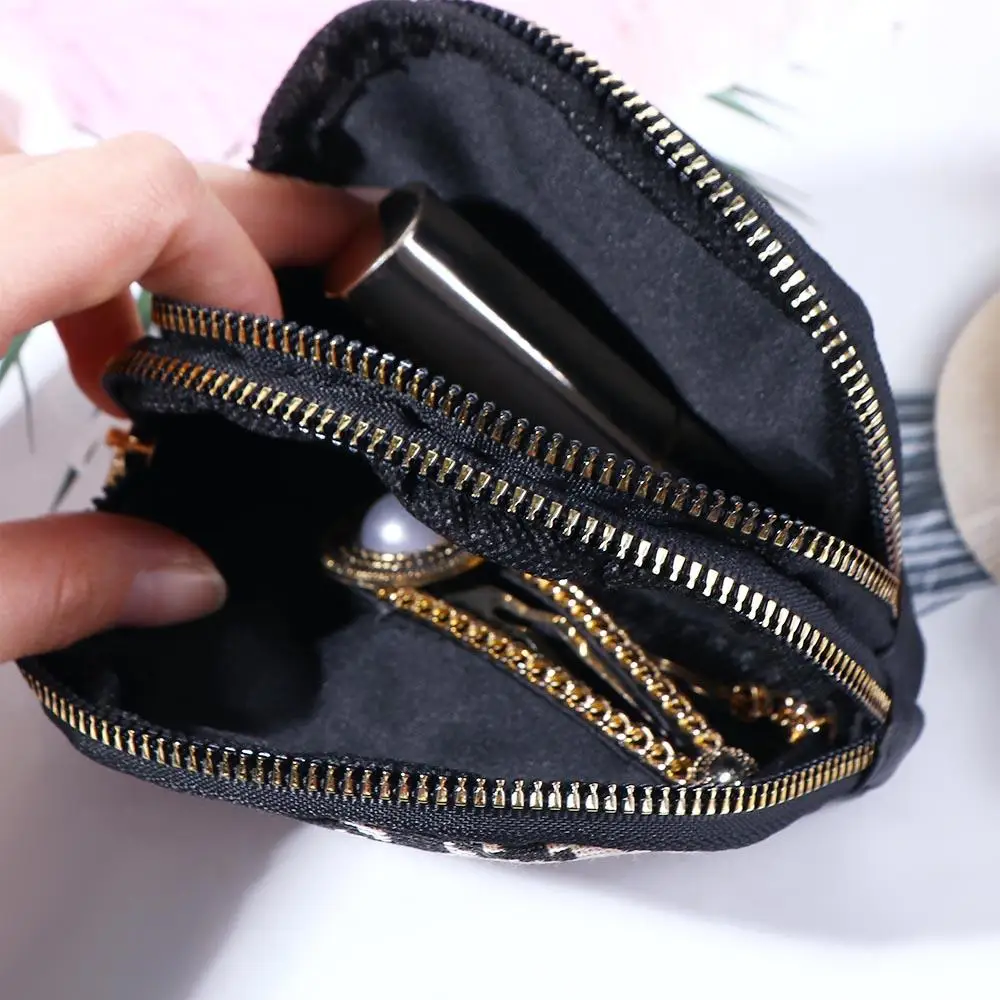 Temperamental Fashion with Key Chain Canvas Mini Fabric Women Coin Purse Leather Bag Wallet Card Holders