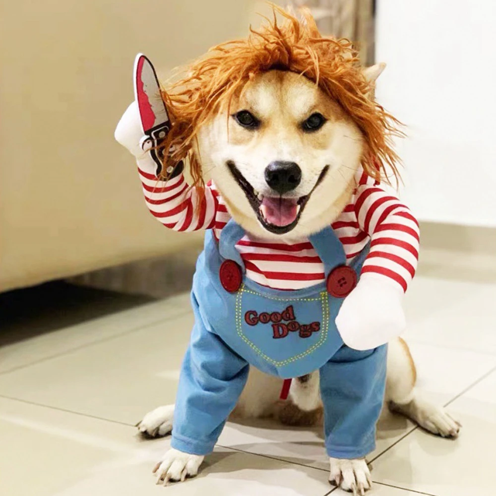 Pet Dog Halloween Clothes Dogs Holding a Knife Halloween Christmas Cosplay Costumes Funny Pet Cat Party Novelty Apparel Clothing