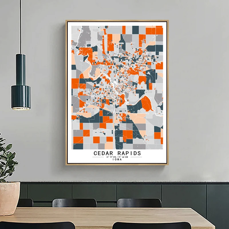 Cedar Rapids Idaho United States Colour World City Map Abstract Canvas Paintings Wall Art Print Poster Picture Home Decoration