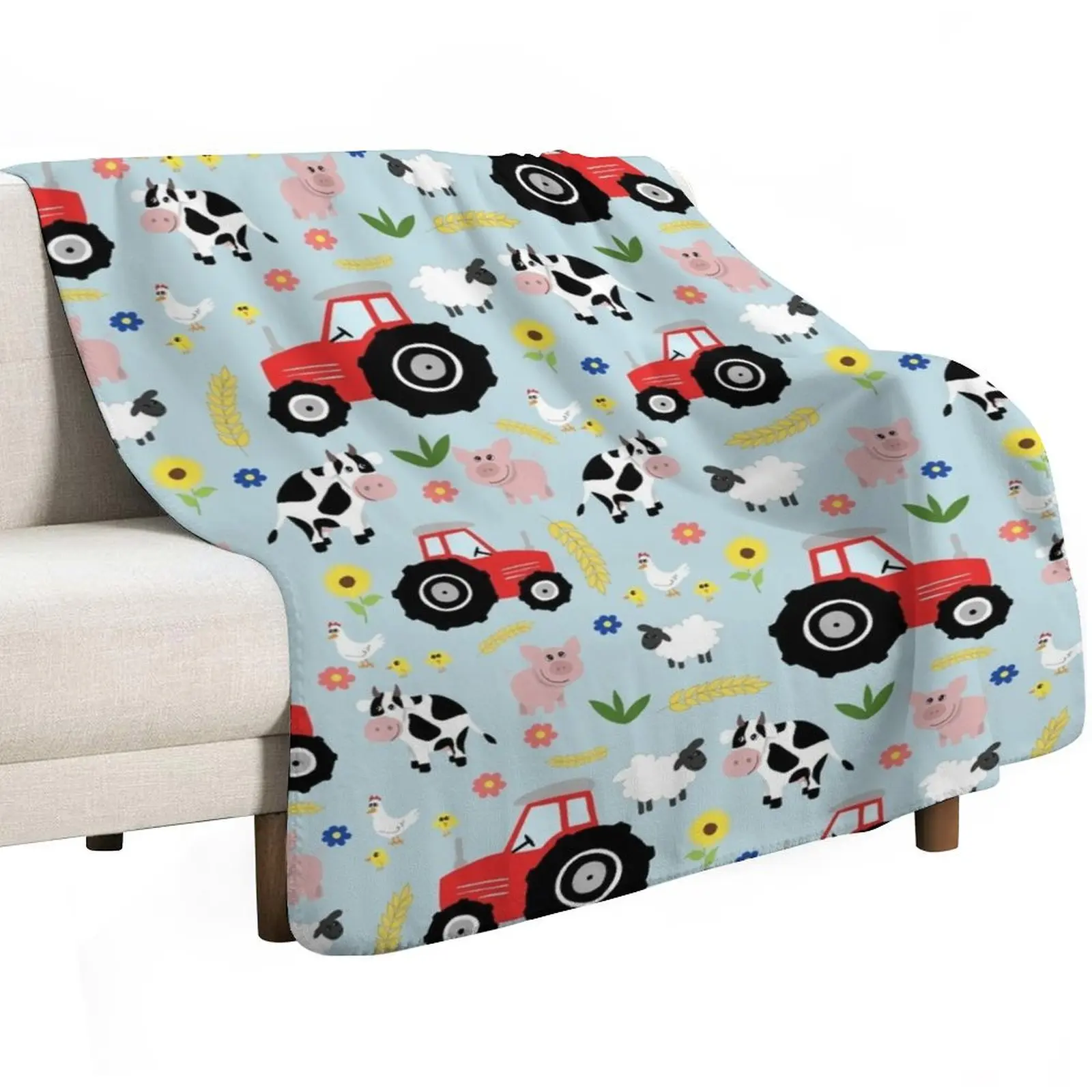 Cute Kids Red Tractor Farm Animal Pattern Cartoon Throw Blanket funny gift anime Thin Bed Large Softest Blankets