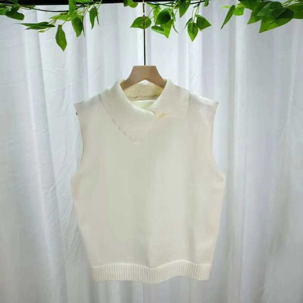 Elegant Autumn Winter Knitted Vest Casual Versatile Sleeveless Jacket French Solid Color Pullover for Women