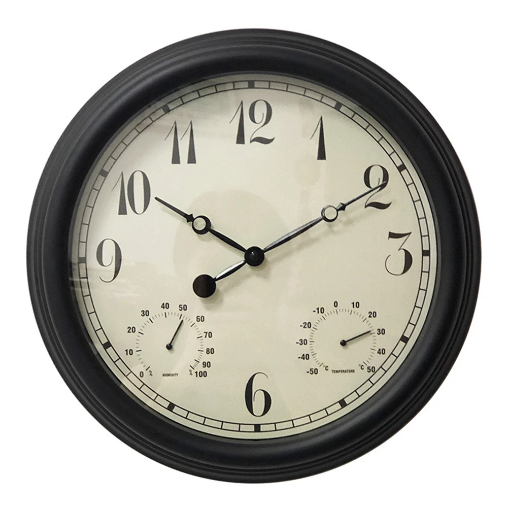 

Garden Clock Outdoor Clock Garden Decor 15-inch Diameter Analog Thermometer Humidity Gauge Long-lasting Design