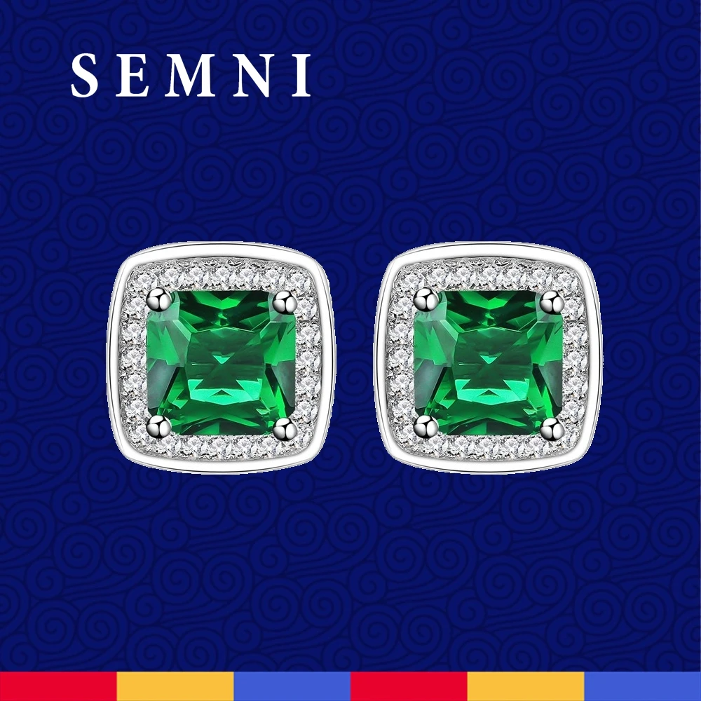 SEMNI 2.0ct Moissanite Asscher Cut Stud Earrings for Women Sparkling D Color Gem Lab Diamond Lab Emerald Sapphrie Ruby Fine Gift