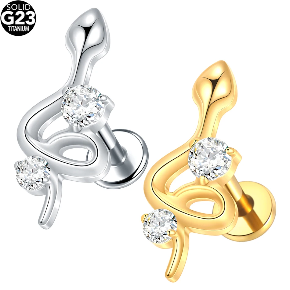 

1/5Pcs Titanium Snake CZ Tragus Helix Lobe Earrings 16G Labret Lip Bar Rings Stud Cartilage Ear Piercings Body Jewelry for Women