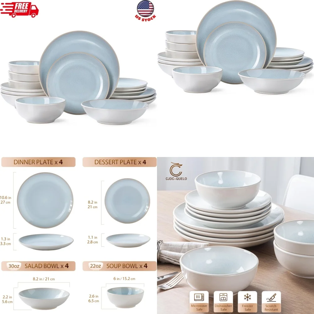 

Набор керамической посуды, набор керамической посуды из 16 предметов, набор столовой посуды для 4 входят тарелки, миски, прочная керамическая посуда, идеально подходит для