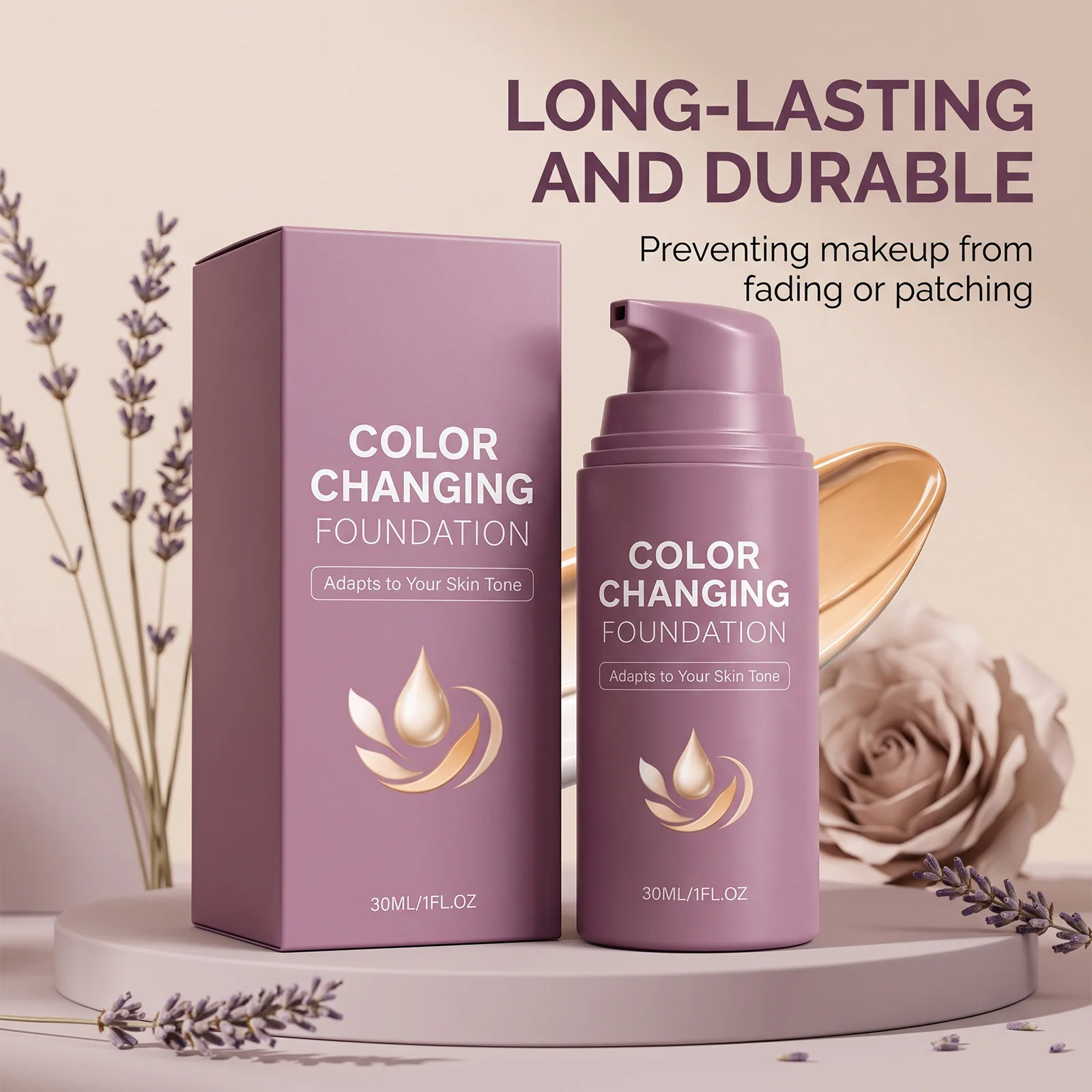 30ML Color Changing Facial Foundation Natural Smooth Coverage Daily Wear Breathable Long Lasting Face Makeup Foundation Cream