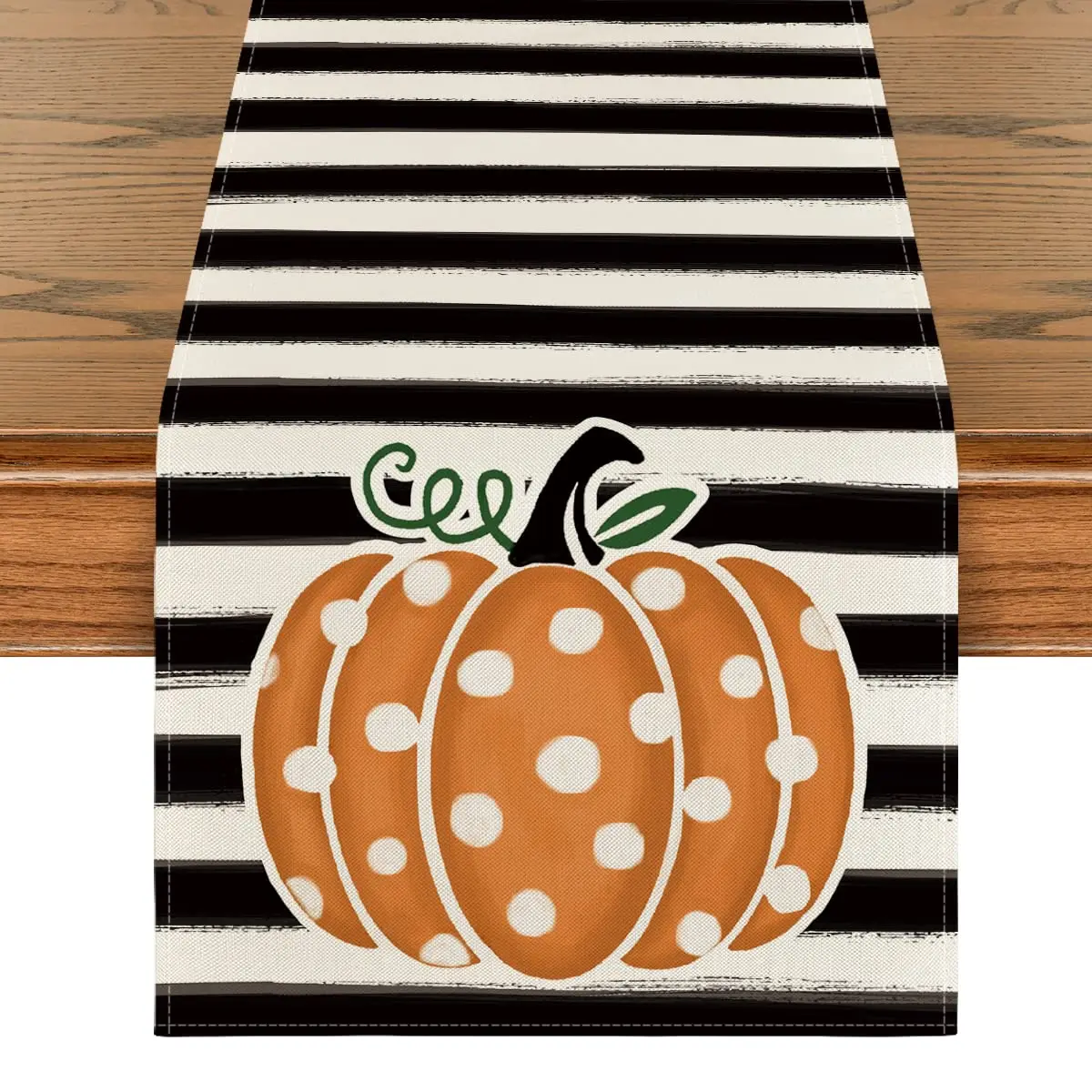 

Stripes Dots Orange Pumpkins, Fall Table Runner, Kitchen Dining Table Decoration, Home Party Decor, Seasonal Autumn