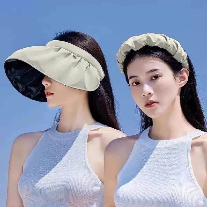 Foldable Summer Cap for Women Wide Brim Sunsreen Sun Hat Uv Protection 2 in 1 Roll-up Shell Hat Outdoor Beach Travel Visor