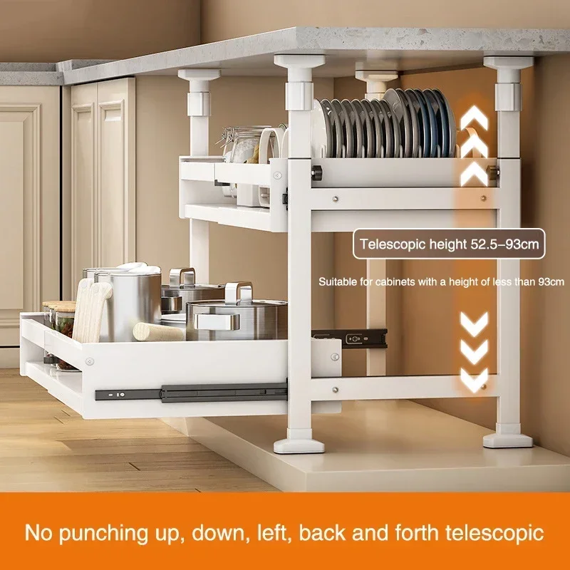 Under The Dish Kitchen Cabinet Lower Bowl Dishe Bowl Plate Storage Rack Built-In Drawer Rack Layered Push Pull Storage Draw