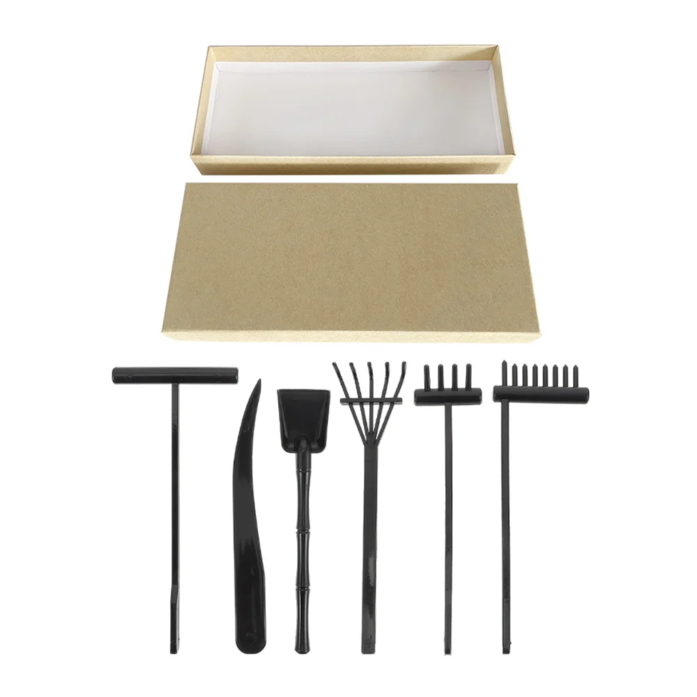 Decorative Rake Zen Sand Set Garden for Desk Sculpture Black Plastic Accessories