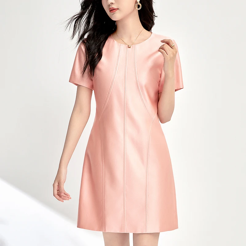 

Summer Fashion Dresses For Women 2024 French Style Elegant O-neck Short Sleeve Women's Clothing Office Lady Solid Dress A-line