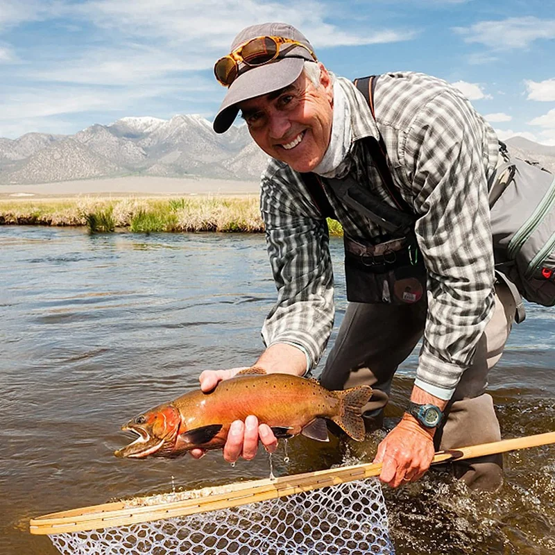 شبكة أرضية لصيد الأسماك من المطاط الناعم، شبكة صيد السمك مع إطار بمقبض خشبي