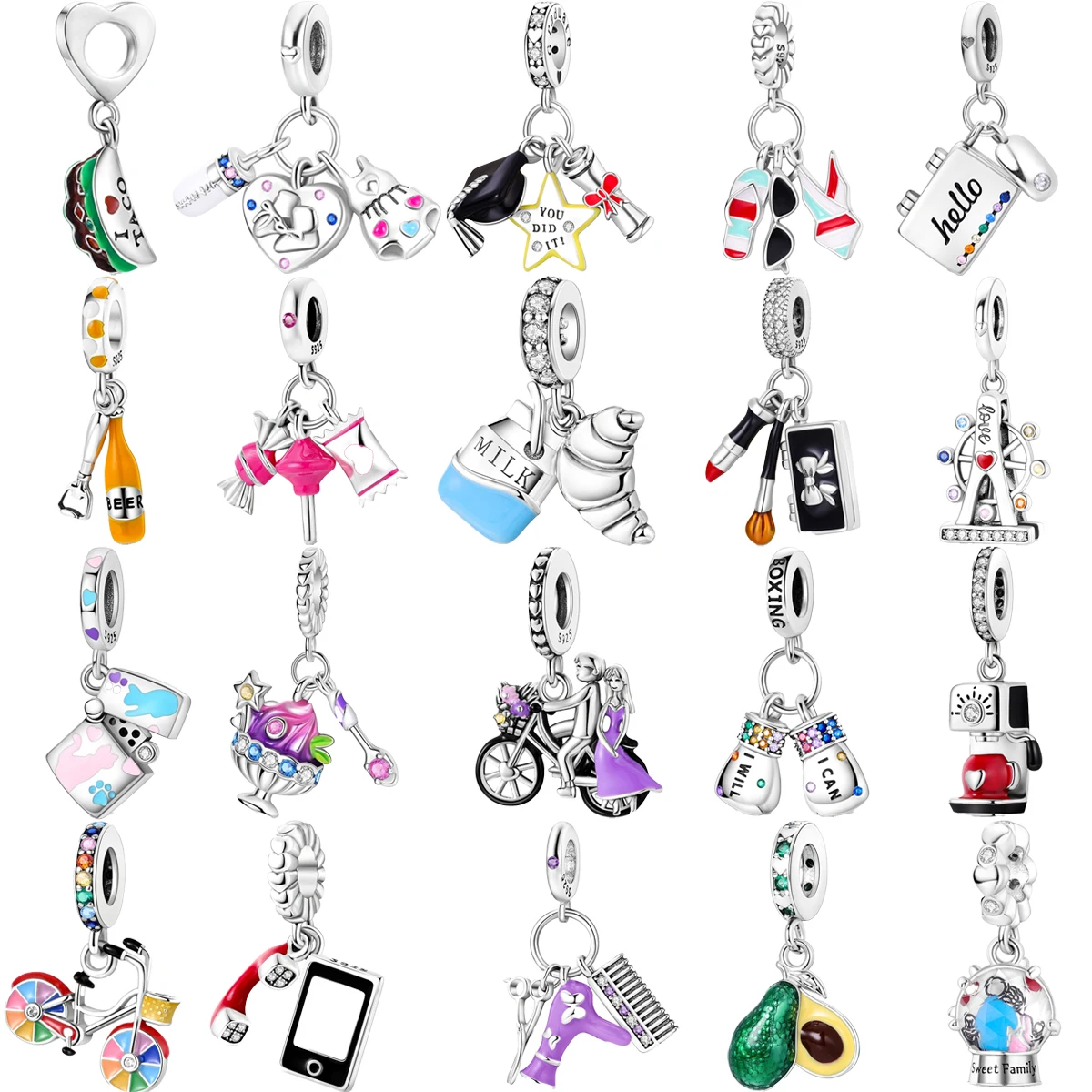 

Original 925 Sterling Silver Candy Avocado Bicycle Cell Phone Lighter Charm Beads for Pandora DIY Bracelet Women's Jewelry Gifts