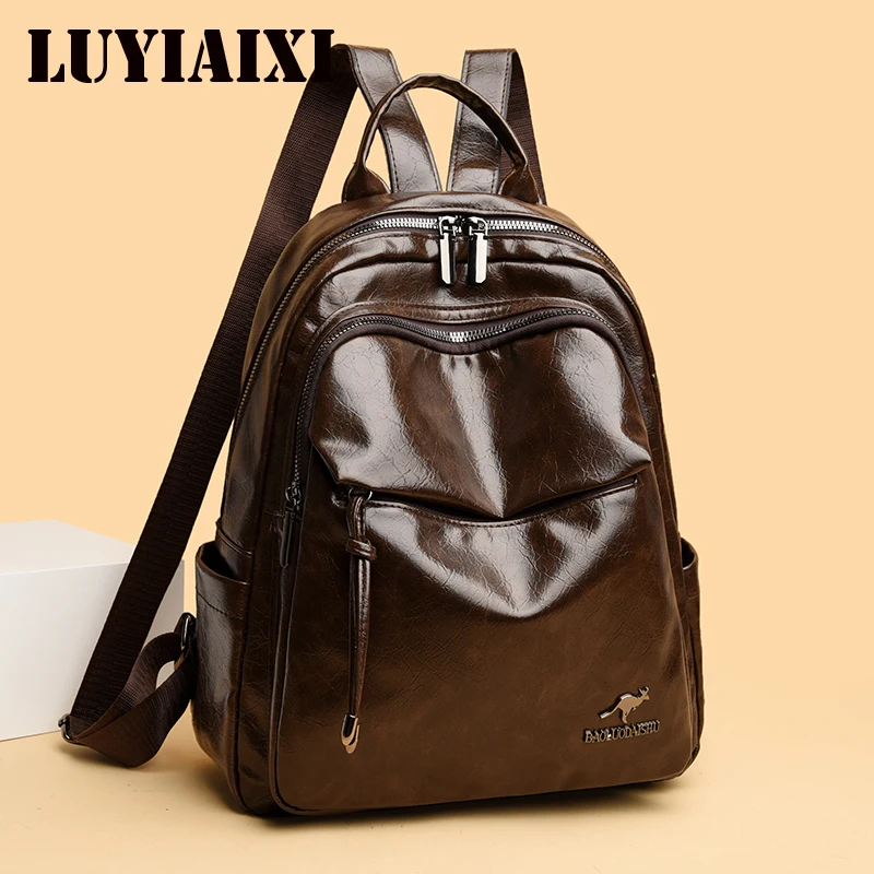 Classic Black Kangaroo Women's Backpack Fashionable Casual Travel Bag Soft PU Material Waterproof Large Size for Daily Use Sac